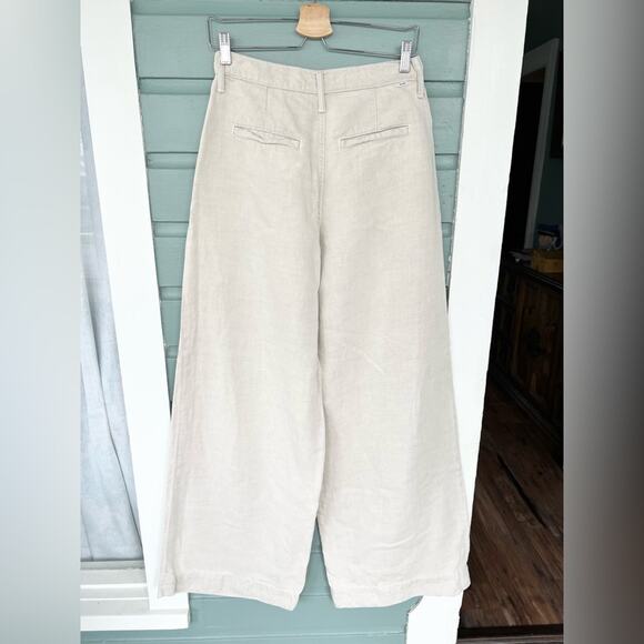 Mother high waisted pouty prep heel pants ultra wide leg linen lyocell cream 28 - Picture 8 of 16